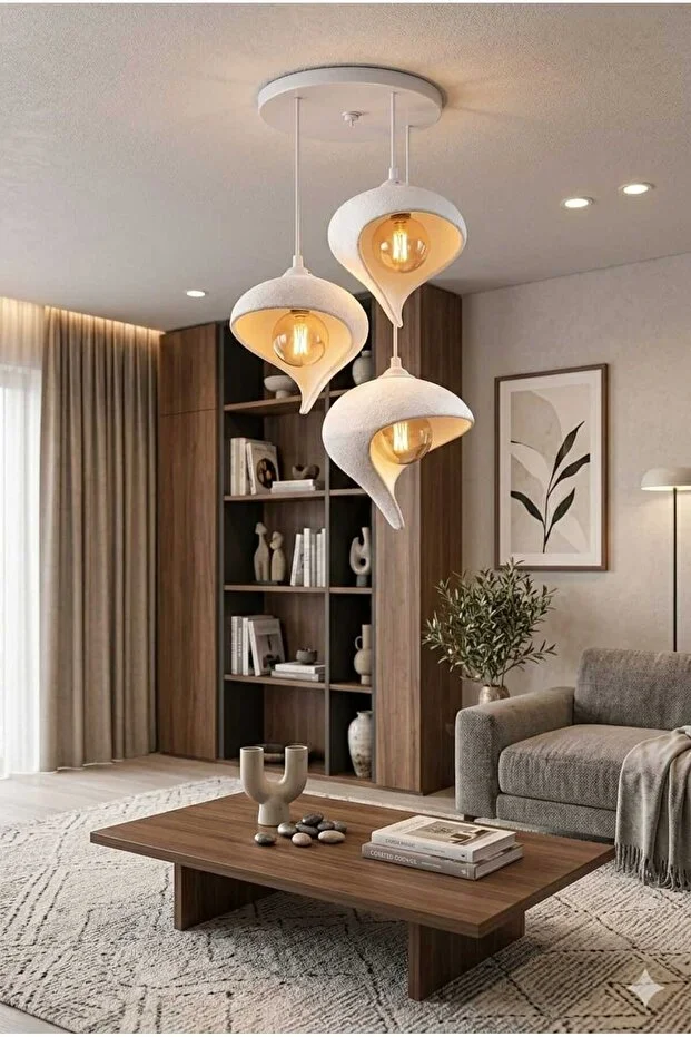 Modern 3’lü Sarkıt Avize Salon Oturma Odası Dekoratif Damla Rustik Bohem Avize E27 (ampul Hediye)